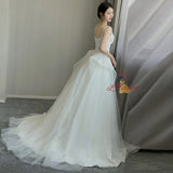 White Tulle Satin Straps Wedding Dress