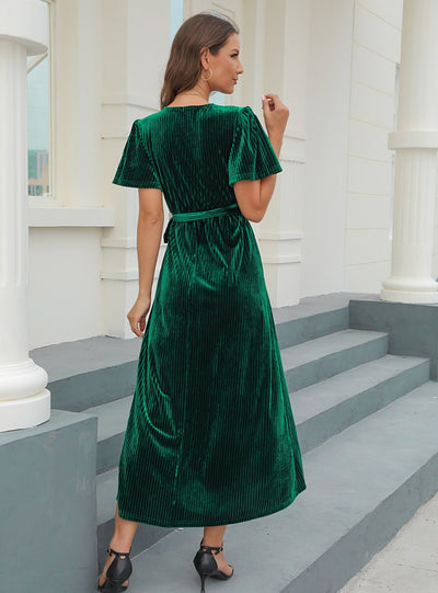 Split Pit Velvet Short Sleeve Dress