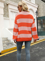 Stitching Striped Round Neck Loose Sweater