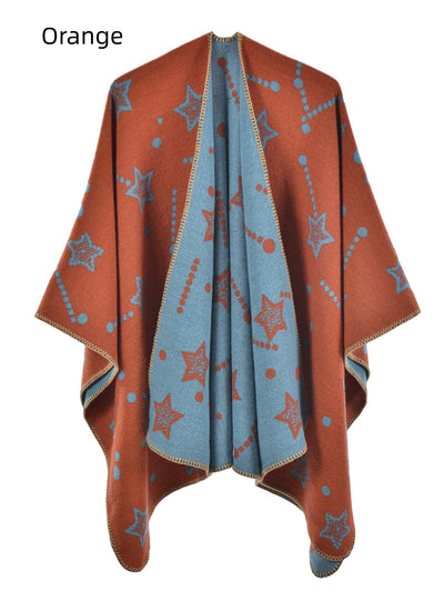 Knitted Split Shawl Double-sided Warm Cloak