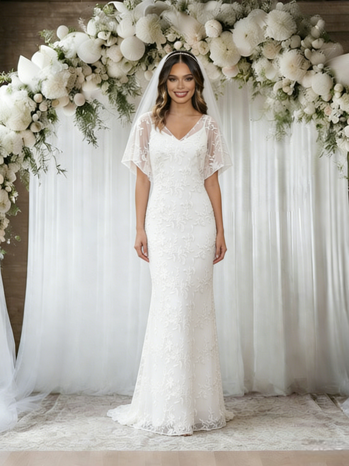White Mermaid Lace V-neck Wedding Dress