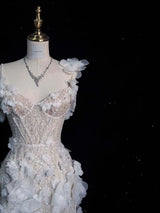 White Mermaid Sequins Flower Wedding Dress