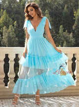 Sexy Deep V-neck Ruffled Dress