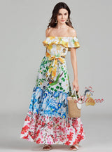 Printed Contrast Stitching Mid-length Dress