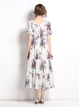 Short Sleeve Slim Chiffon Print Dress