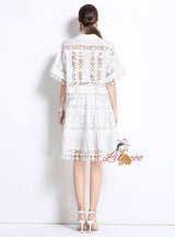 Retro Lapel Lace Shirt+Skirt Suit