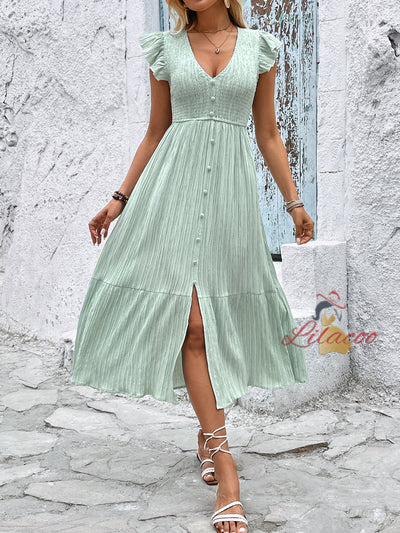 Summer V-neck Slit Long Dress