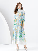 Retro Lantern Sleeves Printed Dress
