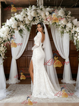 White Mermaid Lace Long Sleeve Wedding Dress