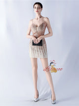 Spaghetti Straps Beading Mini Prom Dress