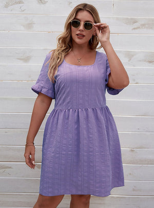 Square Collar Holiday Short Sleeve Dress