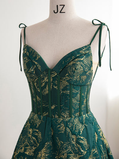 Dark Green Spaghetti Straps Prom Dress
