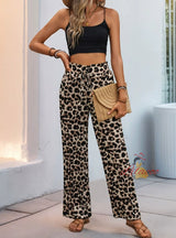 Fashion Leopard Pleated Wide-leg Pants