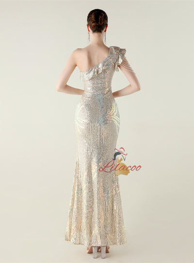 Mermaid Sequins One Shoulder Prom Dress