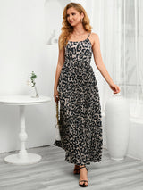 Leopard Suspender High Waist Dress