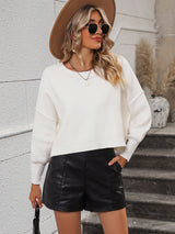 Round Neck Solid Color Loose Pullover Sweater