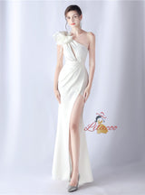 One Shoulder Split Beading Prom Dress