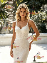 White Mermaid Lace Straps Wedding Dress