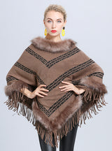 Autumn and Winter Striped Fringed Shawl