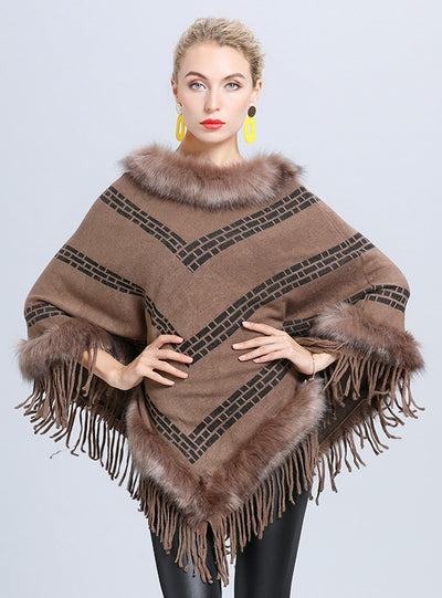 Autumn and Winter Striped Fringed Shawl