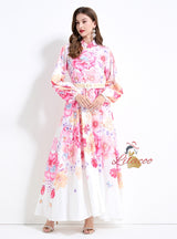 Long Lantern Sleeve Printed Dress