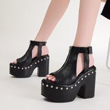 Waterproof Platform Retro Rivet High-heeled Sandals