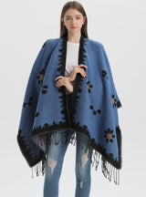 Flower Knit Cardigan Tassel Split Warm Cloak