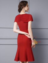 Red Scoop Neck Mother Of The Bride Dress