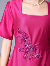 Fuchsia Satin Short Sleeve Mother Of The Bride Dress