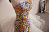 Mermaid Flower Sequins Strapless Tulle Prom Dress