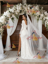 White Mermaid Lace Long Sleeve Wedding Dress