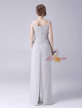 Gray Chiffon Lace Mother Of The Bride Dress