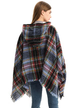 Double-sided Plaid Hooded Cloak Shawl