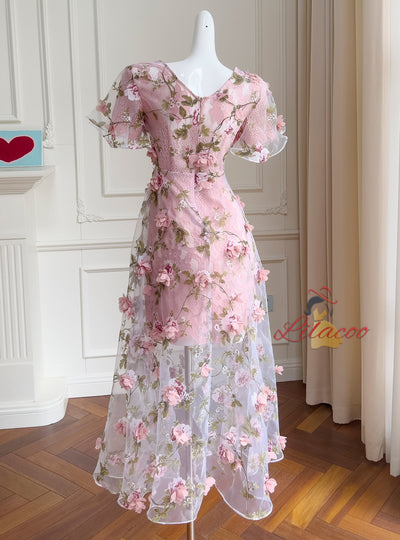 Sexy V-neck Organza Lace Dress