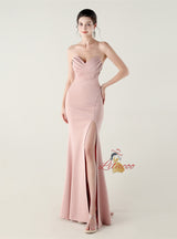 Sexy Mermaid Strapless Pleats Prom Dress