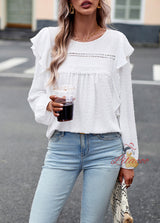 Casual Long-sleeved Solid Color Shirt Top