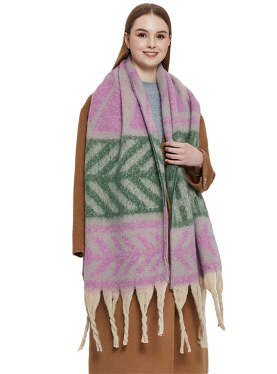 Women Thick Fringed Leaf Scarf