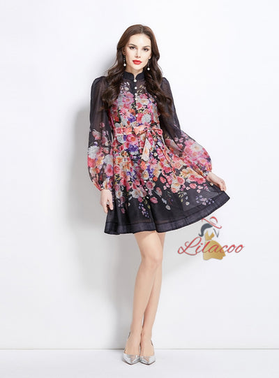 Palace Retro Pearl Breasted Printed Dress