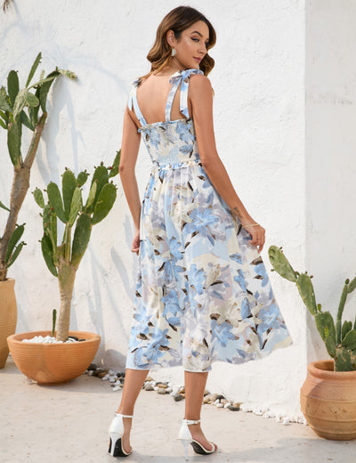 Flower Print Suspender Leisure Holiday Dress