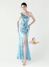 Mermaid Sequins One Shoulder Split Prom Dress