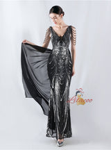 V-neck Tulle Sequins Beading Prom Dress