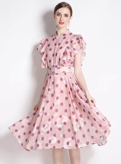 Polka-dot Lotus Leaf Sleeve Dress