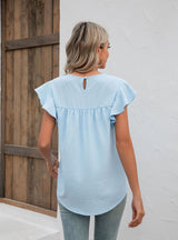 Solid Color Round Neck Short Sleeve Chiffon T-shirt