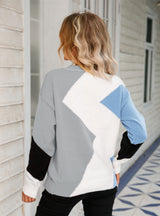 Long Sleeve Round Neck Diamond Sweater