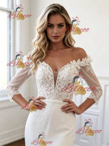 White Mermaid Off the Shoulder Appliques Wedding Dress