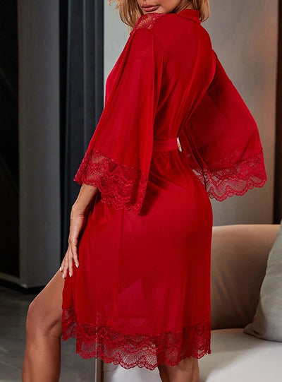 Sexy Mesh Perspective Lace Stitching Robe