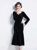 Women Polka Dot Velvet Dress