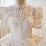 White Lace Short Sleeve Wedding Dress