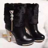 Waterproof Platform High Heel Thick Heel Rhinestone Boots