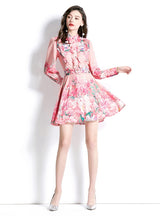 Pink Long Sleeve Printed Dress